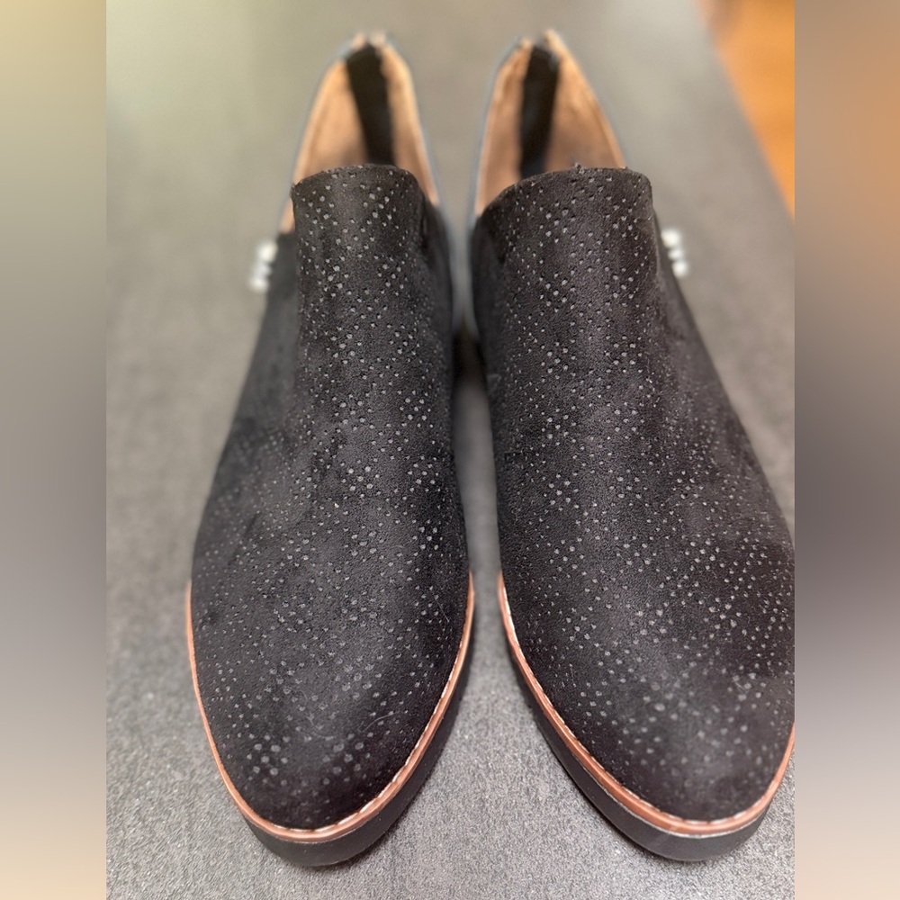 Dr Scholl’s Be Free Black Perforated Ankle Booties Zip Comfort Shoes Womens 9